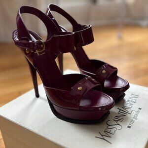 YSL YVES SAINT LAURENT STUD 105 PATENT LEATHER VITELLO TRIBUTE SHOES SANDAL